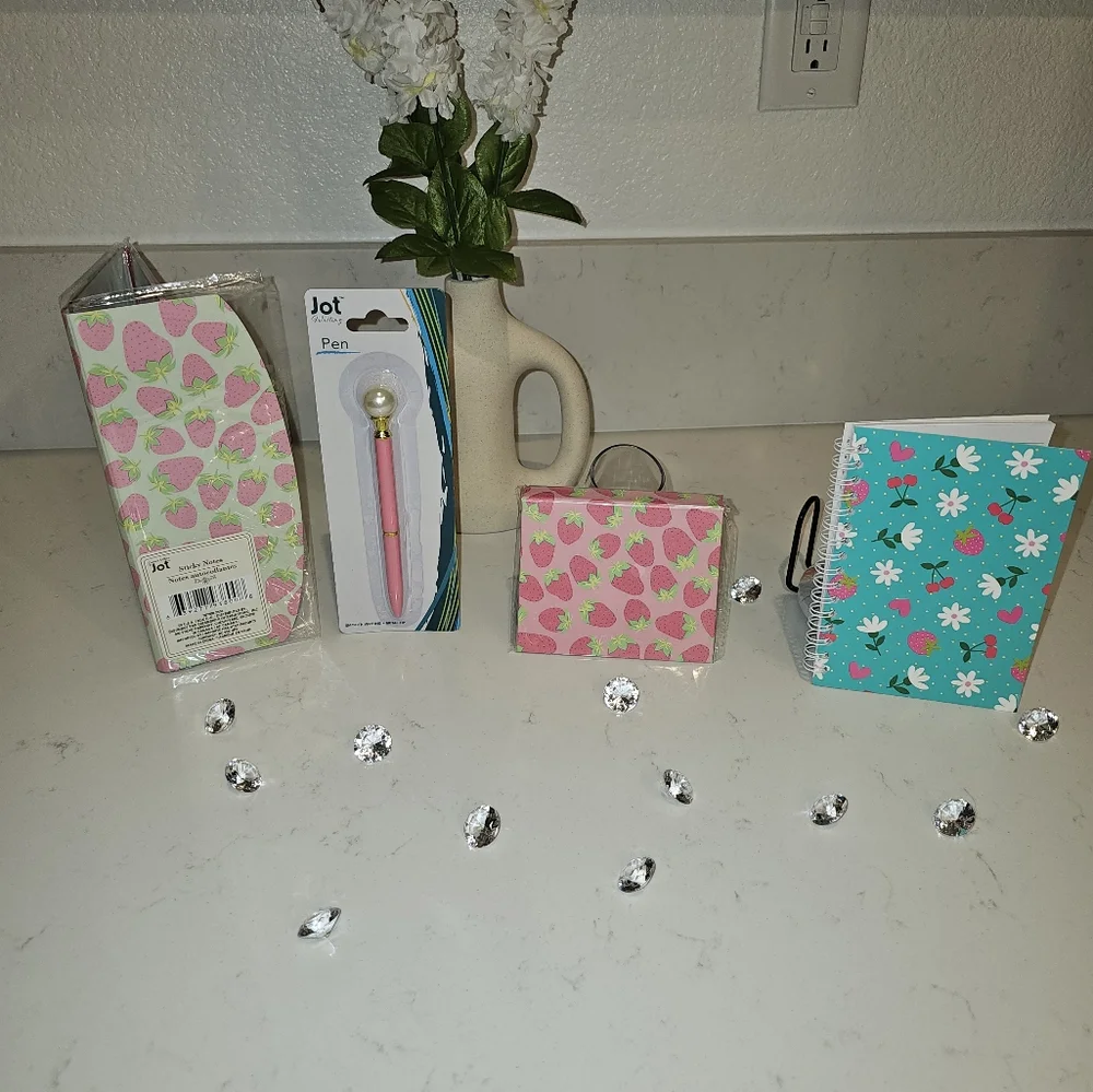 Strawberry & Pink Theme Stationary/Sticky Note Gift Set (4 piece)